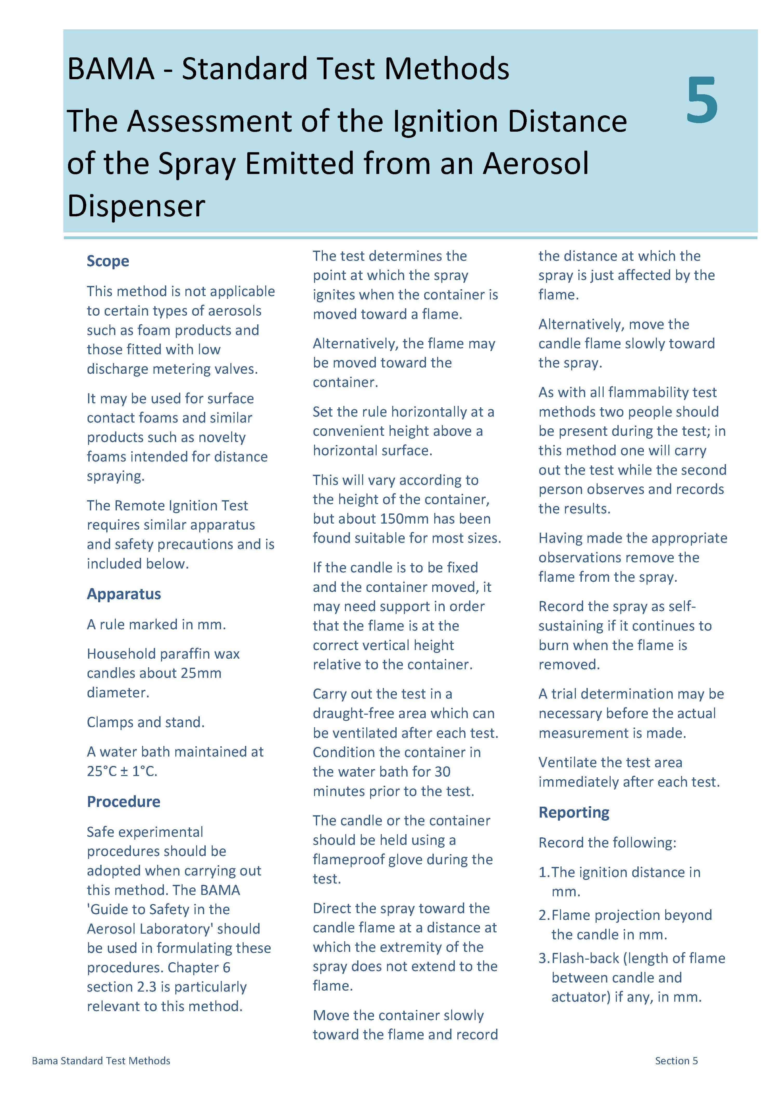5 - The Assessment of the Ignition Distance of the Spray Emitted from an Aerosol Pack